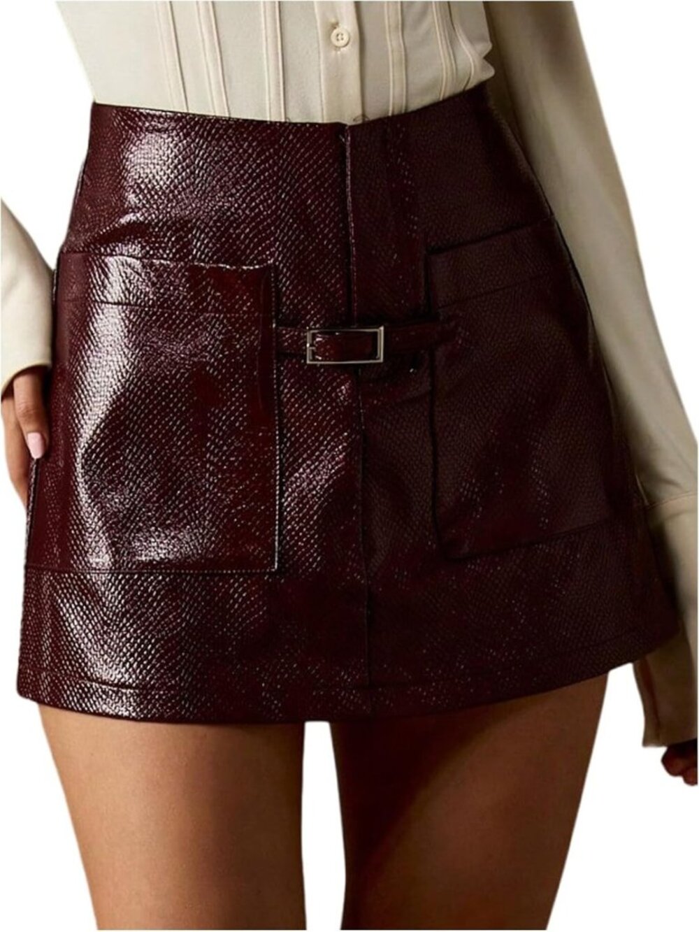 Snake Print Faux Leather Mini Skirt | High Waist Bodycon with Pockets